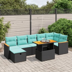 vidaXL 8 pcs conjunto de sofás p/ jardim c/ almofadões vime PE preto