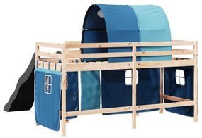 Cama alta para criança com túnel 90x190 cm pinho maciço azul