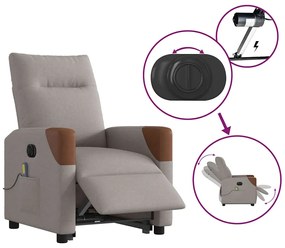 Poltrona elétrica elevatória massagens tecido cinza-acastanhado
