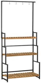 Outsunny Suporte de Plantas com 3 Níveis e Ganchos de Fixação Escada de Flores em Madeira Natural 80x36x174 Natural | Aosom Portugal