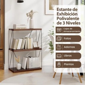 Estante multiusos de 3 níveis com estrutura metálica para arrumação doméstica Estante 61 x 82 cm Nogueira