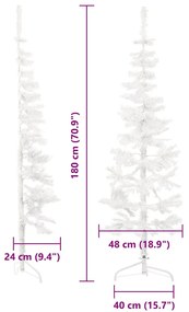Meia árvore de Natal fina com suporte 180 cm branco