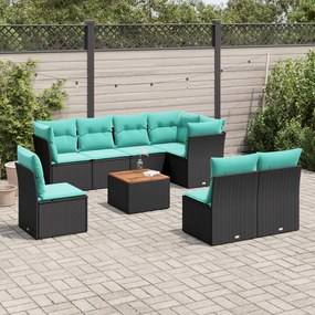 vidaXL 9 pcs conjunto de sofás p/ jardim c/ almofadões vime PE preto