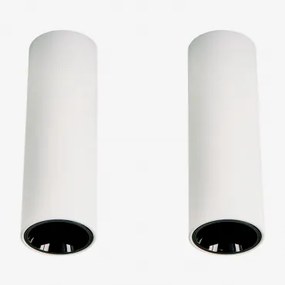 Pack De 2 Apliques De Teto Led De Superfície Redondos Ø7,2 Cm Para Exterior Em Alumínio Luisiana Branco - Preto & 8 W & 23º & Branco Neutro 3500k -