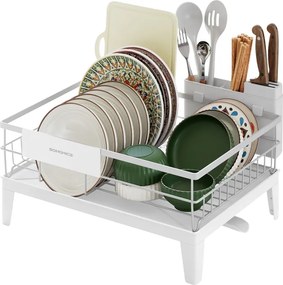 Escorredor louça giratório com tabuleiro e suporte para talheres 31 x 42 x 18,5 cm Branco 