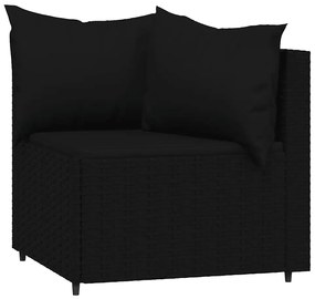3 pcs conjunto lounge de jardim c/ almofadões vime PE preto
