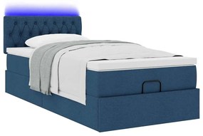 Cama Otomana com Colchão &amp; LEDs Tecido Azul 100x200 cm