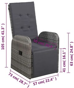 3 pcs conjunto bistrô com almofadões vime PE cinzento