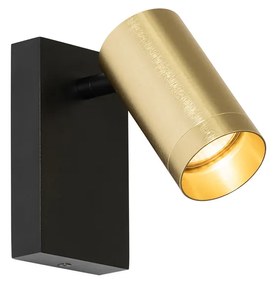 Candeeiro de parede preto com dourado regulável com interruptor - Jeana Luxe Moderno