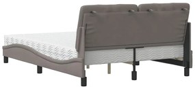 Cama com colchão 140x200 cm tecido castanho-acinzentado