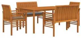 5 pcs conjunto de jantar exterior c/ almofadões acácia maciça