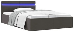 Cama hidráulica c/ arrumação LED 140x200cm tecido cinza-escuro