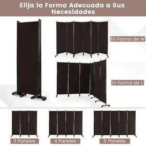 Biombo Divisória dobrável de 6 painéis com rodas bloqueáveis Divisória para sala de estar e quarto 334,5 x 30 x 172 cm Castanho