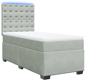 Cama com molas/colchão 100x200 cm veludo cinza-claro