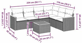 7 pcs conjunto de sofás p/ jardim c/ almofadões vime PE preto