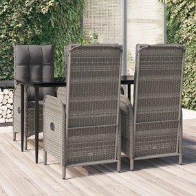 vidaXL 5 pcs conjunto jantar jardim c/ almofadões vime PE preto/cinza