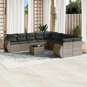 vidaXL 11 pcs conjunto sofás de jardim c/ almofadões vime PE cinzento