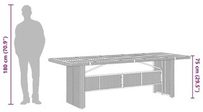 Mesa de jardim com tampo de vidro 240x90x75 cm vime PE cinzento