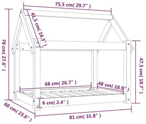 Cama para cães 81x60x70 cm madeira de pinho preto