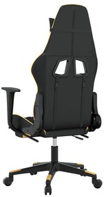 Cadeira gaming c/ apoio pés couro artificial preto e dourado