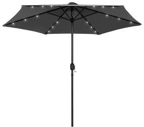 vidaXL Guarda-sol jardim c/ luzes LED/poste alumínio 270 cm antracite