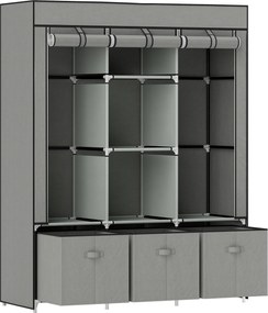 HOMCOM Guarda-roupa de tecido não tecido, armário dobrável, incl. 3 gavetas, 125 cm x 43 cm x 162,5 cm, Cinza claro | Aosom Portugal