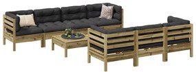 vidaXL 8 pcs conj. sofás jardim c/ almofadões madeira pinho impregnada