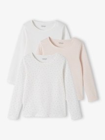 Lote de 3 camisolas fantasia, de mangas compridas, para menina, BASICS rosa-nude