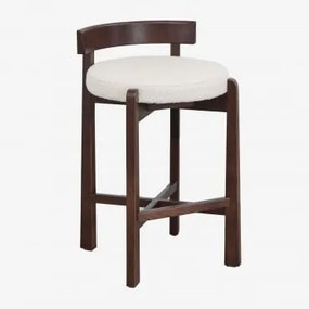 Banqueta Alta Em Madeira De Carvalho E Estofado Manila Madeira Escura & ↑65 Cm & Bouclé Branco - Sklum