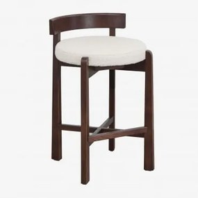 Banqueta Alta Em Madeira De Carvalho E Estofado Manila Madeira Escura & ↑65 Cm & Caracóis Blanco - Sklum