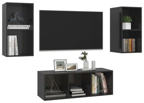 3 pcs conjunto móveis de TV derivados madeira preto brilhante