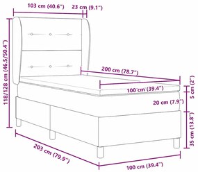 Cama Box com Colchão Marrom Escuro 100x200 cm em Tecido