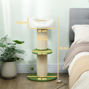 Arranhador para gatos  Ø 45 x 92 cm com flores, de 3 níveis, barril para arranhar, plataforma e poste com bola em sisal,, verde