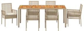 Conjunto de Jantar de 7 peças com Almofadas Bege em Rattan