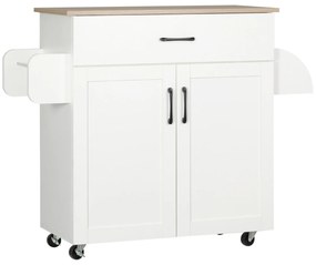 HOMCOM illha de Cozinha com 1 Gaveta Suporte para Panos e Especies Carrinho Auxiliar com Rodas 105x36x85cm Branco | Aosom Portugal