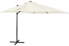 Guarda-sol jardim cantilever c/ poste e luzes LED 250 cm areia