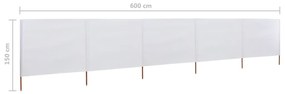 Para-vento com 5 painéis em tecido 600x120 cm cor areia branca