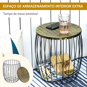 Conjunto de 3 Mesas de Jardim Empilháveis Mesas Auxiliares Redondas com Estrutura Metálica e Tampo Imitação Vime Preto