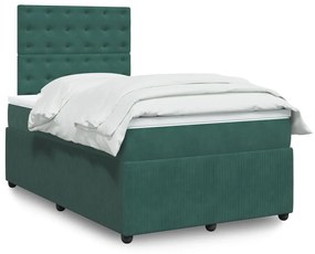 Cama boxspring com colchão 120x200 cm veludo verde-escuro