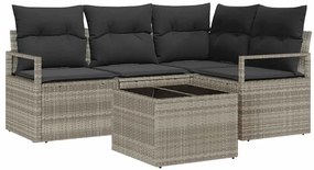 Conjunto de Sofá de Jardim com 5 Peças e Almofadas em Rattan Sintético