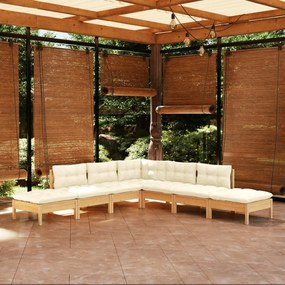 vidaXL 7 pcs conjunto lounge de jardim c/ almofadões cor creme pinho