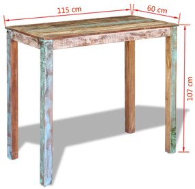 Mesa de bar 115x60x107 cm madeira reciclada sólida