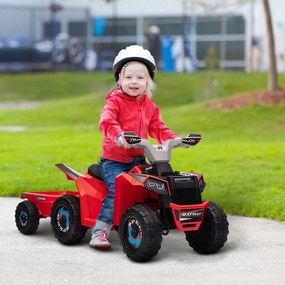 Moto 4 Elétrico para Crianças com Reboque Bateria 6V de 18-36 Meses com Velocidade 2,5 km/h 106x41,5x48,5 cm Vermelho