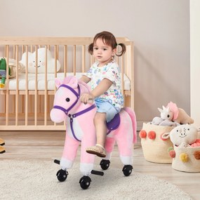 Cavalo para Crianças acima de 36 Meses com Rodas Sons de Relinchar e Pedais Carga 60 kg 55x23x60 cm Rosa