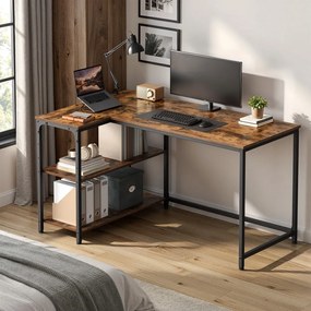 Secretária com espaço de arrumação em L, prateleira ajustável em altura 120 x 80 x 76 cm castanho