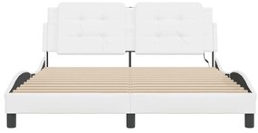 Estrutura de cama c/ luzes LED 160x200 cm couro artif. branco