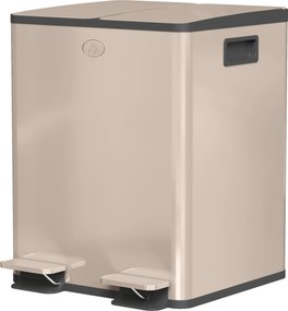 Caixote do lixo de cozinha com 2 compartimentos de 2 x 20 L, aço inoxidável, tampa com fecho suave, 45,8 x 36 x 51,6 cm, dourado
