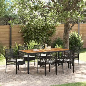 vidaXL Conjunto de Jantar para Jardim de 7 Peças com Almofadas em Rattan Preto