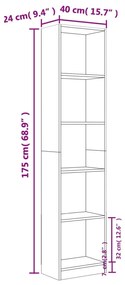 Estante 5 prat. 40x24x175cm derivados madeira carvalho castanho