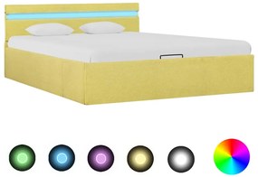 vidaXL Cama hidráulica + arrumação e LED 140x200cm tecido amarelo-lima